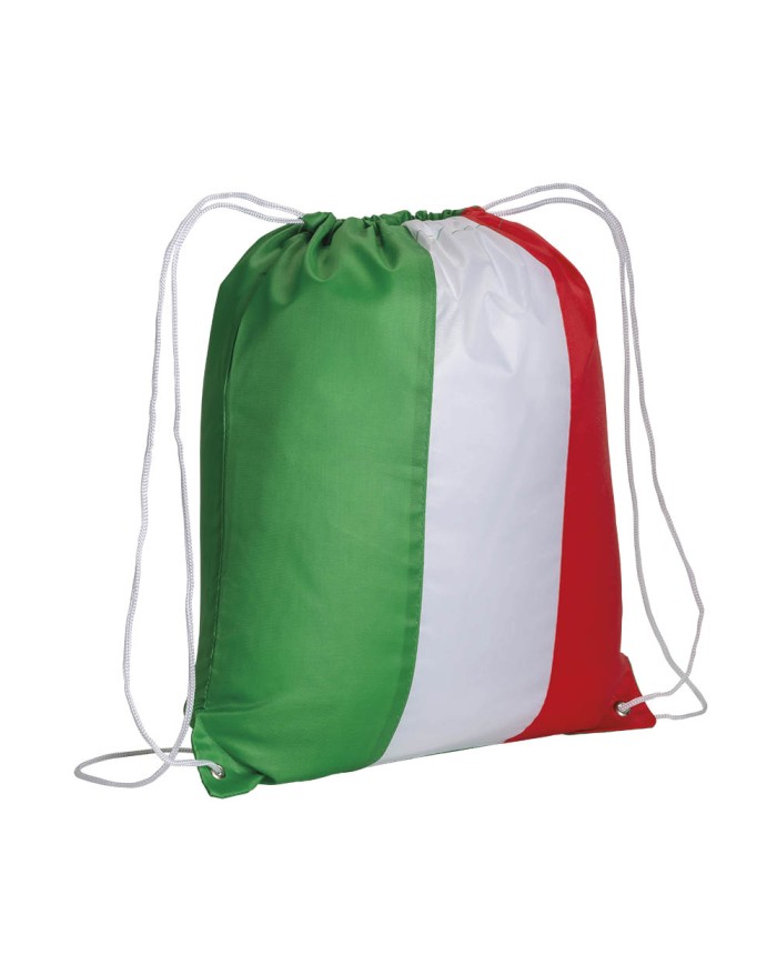 Zainetto tricolore in poliestere 210 T con chiusura a strozzo e angoli rinforzati