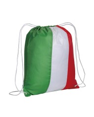Zainetto tricolore in poliestere 210 T con chiusura a strozzo e angoli rinforzati