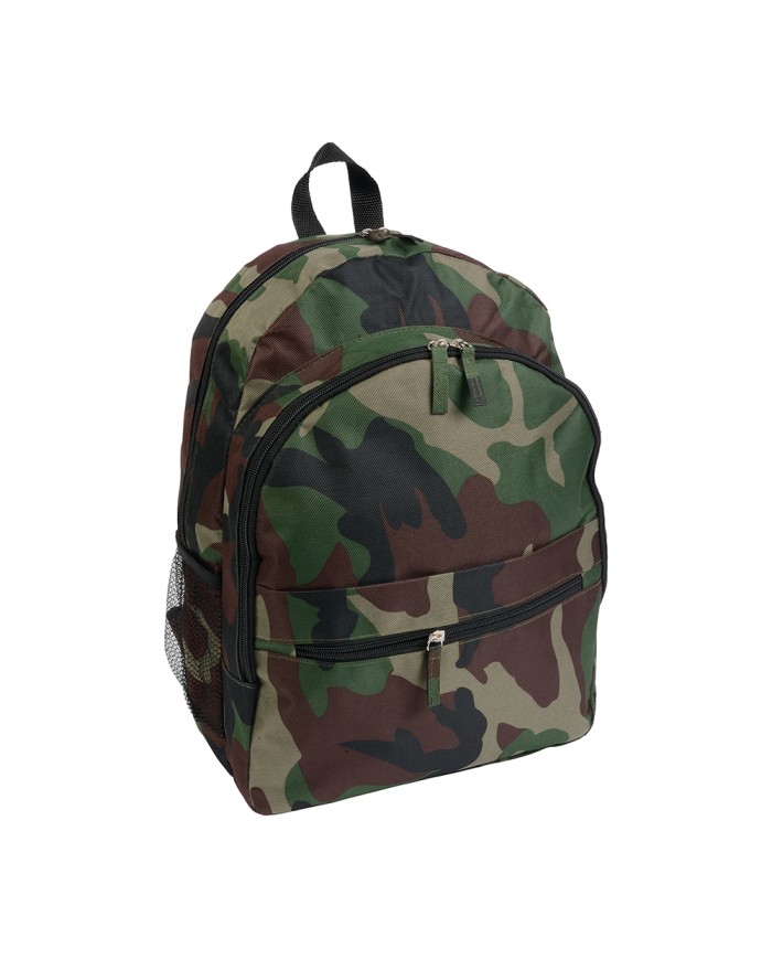 Zaino in poliestere 600D con 6 tasche di cui due laterali retinate