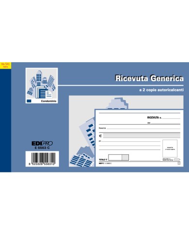 Blocco ricevute generiche 50 fogli 2 copie autoricaricanti 9,9x17cm 50 fogli Edipro