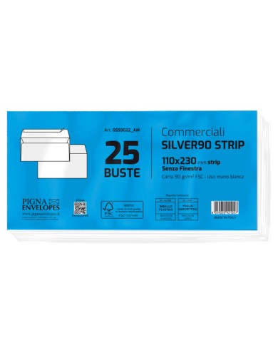 Busta Silver90 Strip FSC bianca internografata senza finestra 11x23CM 90gr Pigna conf. 25 pezzi