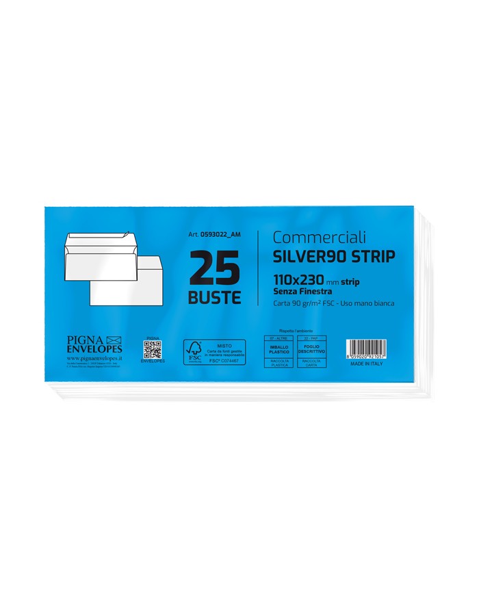 Busta Silver90 Strip FSC bianca internografata senza finestra 11x23CM 90gr Pigna conf. 25 pezzi