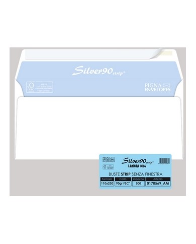Busta Silver90 Strip FSC bianca internografata senza finestra 11x23CM 90gr Pigna conf. 500 pezzi