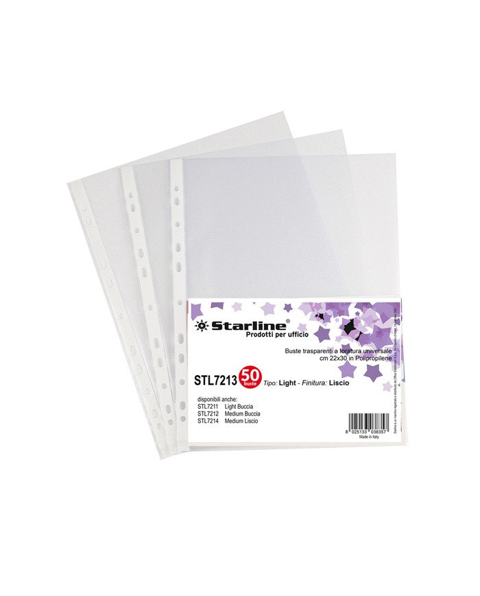 Buste forate Light liscio 22x30cm trasparente Starline conf. 50 pezzi